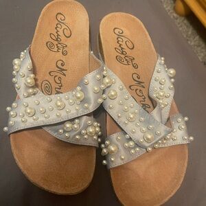 Naughty Monkey Pearl-Embellished Sandals - Light Gray